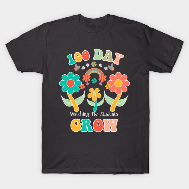 Happy 100th Day Of School,100th day of brighter, 100 days wiser, 100 days sharper, groovy retro leopard T-Shirt by Emouran